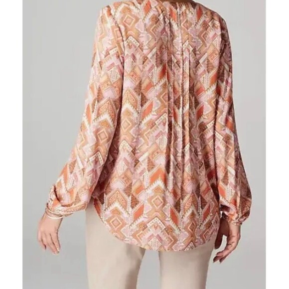 J Jill Pintuck Southwest Sunset Colors Patchwork Button Down Tunic Top Petite M - Picture 2 of 10